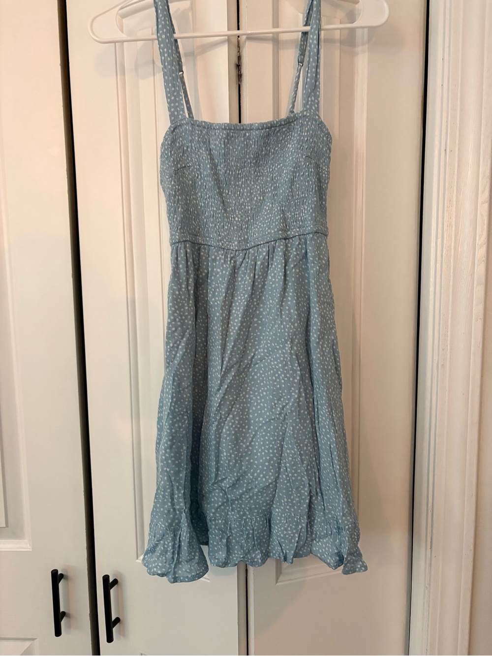 Abercrombie & Fitch Light Blue Polka Dot Smocked Sundress